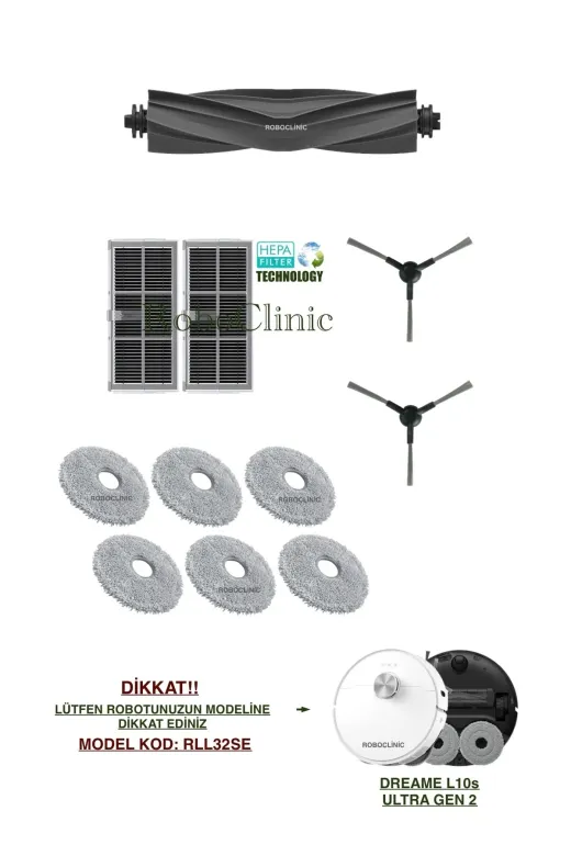 Roboclinic Dreame L10S Ultra Gen 2 Robot Süpürge Uyumlu ( M.kod: Rll32Se) Fırça, Filtre, Mop Seti-11 Parça
