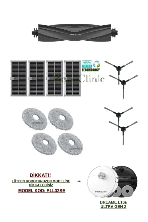 Roboclinic Dreame L10S Ultra Gen 2 Robot Süpürge Uyumlu ( M.kod: Rll32Se) Fırça, Filtre, Mop Seti-13 Parça