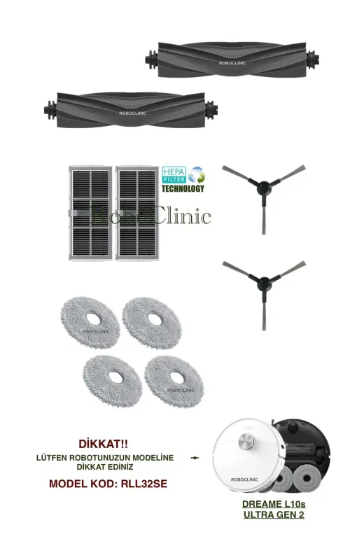 Roboclinic Dreame L10S Ultra Gen 2 Robot Süpürge Uyumlu ( M.kod: Rll32Se) Fırça, Filtre, Mop Seti-10 Parça