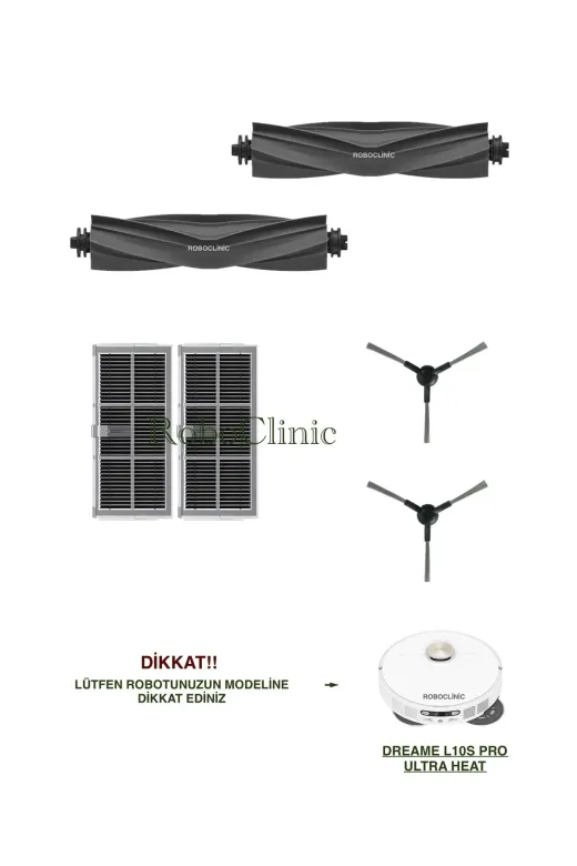 Roboclinic Dreame L10s Ultra Heat Dreame L10S Pro Ultra Heat Robot Süpürge Uyumlu Ana Fırça, Yan Fırça, Hepa Filtre Seti-6 Parça