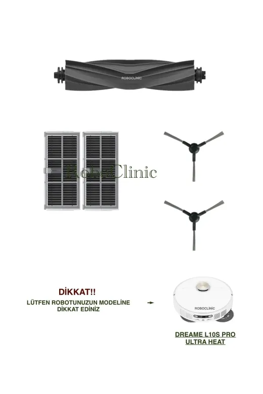 Roboclinic Dreame L10s Ultra Heat Dreame L10S Pro Ultra Heat Robot Süpürge Uyumlu Ana Fırça, Yan Fırça, Hepa Filtre Seti-5 Parça