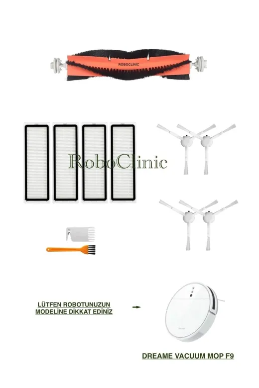 Roboclinic dreame00137 Dreame Vacuum Mop F9 Robot Süpürge Uyumlu Yedek Fırça,hepa Filtre Seti-11 Parça