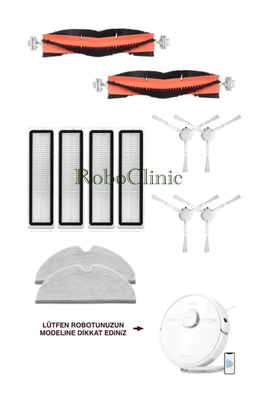 Roboclinic Dreame7liset Dreame Vacuum Mop D9 Robot Süpürge Uyumlu Fırça,hepa Filtre,mop Seti-12 Parça
