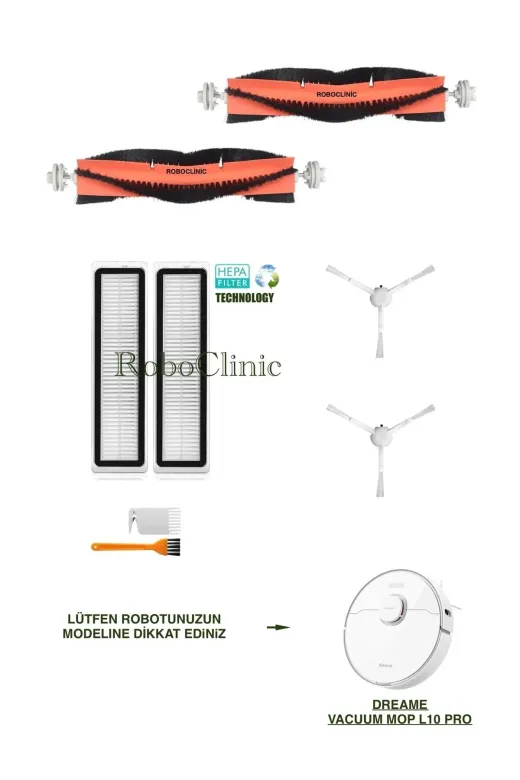 Roboclinic Dreamebeyaz00125 Dreame Vacuum Mop L10 Pro Beyaz Robot Süpürge Uyumlu Fırça,hepa Filtre,set-8 Parça