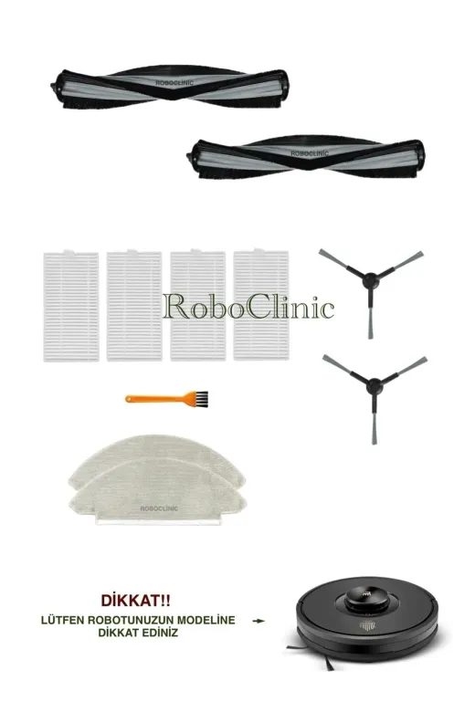 Roboclinic Karaca Vantuz Off-Road Rso07 2 In 1 Robot Süoürge Uyumlu Yedek Fırça,hepa Filtre,mop Seti-11 Parça
