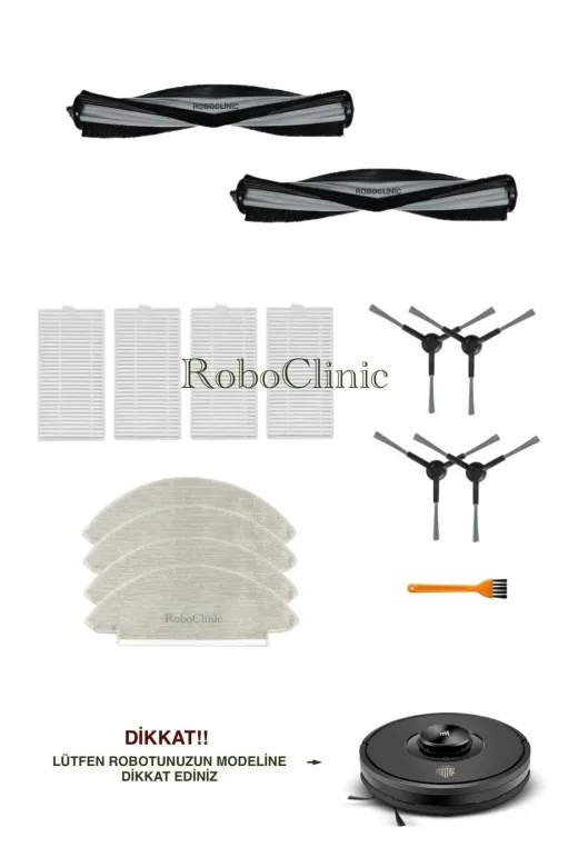 Roboclinic Karaca Vantuz Off-Road Rso07 2 In 1 Robot Süoürge Uyumlu Yedek Fırça,hepa Filtre,mop Seti-15 Parça