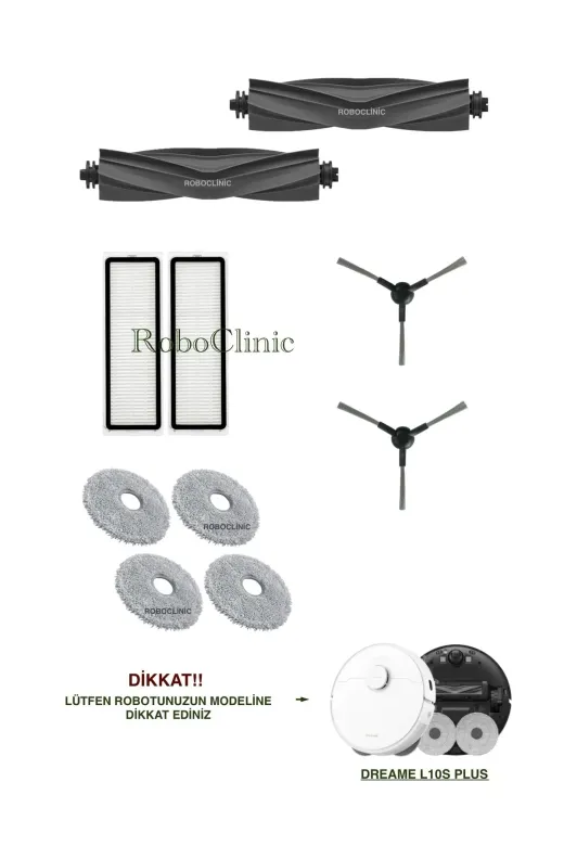 Roboclinic l10splus Dreame L10S Plus Robot Süpürge Uyumlu Yedek Ana Fırça,yan Fırça,hepa Filtre,mop Set-10 Parça