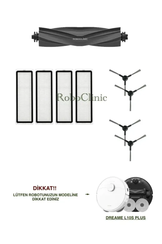 Roboclinic l10splus Dreame L10S Plus Robot Süpürge Uyumlu Yedek Ana Fırça,yan Fırça,hepa Filtre Seti-9 Parça