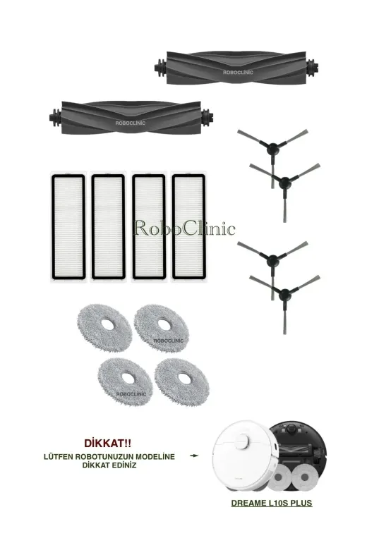 Roboclinic l10splus Dreame L10S Plus Robot Süpürge Uyumlu Yedek Ana Fırça,yan Fırça,hepa Filtre,mop Set-14 Parça