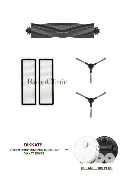 Roboclinic l10splus Dreame L10S Plus Robot Süpürge Uyumlu Yedek Ana Fırça,yan Fırça,hepa Filtre Seti-5 Parça
