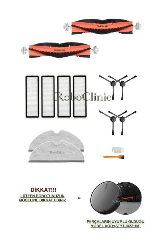 Roboclinic mopplus Xiaomi Mi Vacuum Mop 2 Pro Plus Robot Süpürge Uyumlu Fırça,hepa Filtre,mop Seti-14 Parça