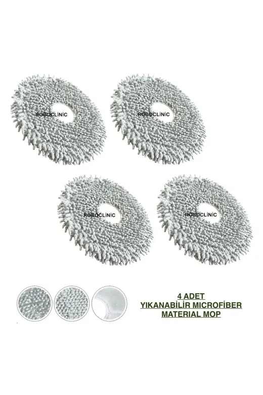 Roboclinic Roborock Qrevo Curv Robot Süpürge Uyumlu Yıkanabilir Microfiber Mop-4 Adet