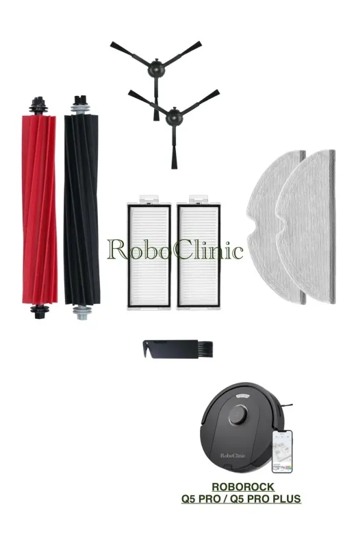 Roboclinic Roborockq5siyah Roborock Q5 Pro / Q5 Pro Plus Robot Süpürge Uyumlu Fırça, Hepa Filtre, Mop Seti-9 Parça