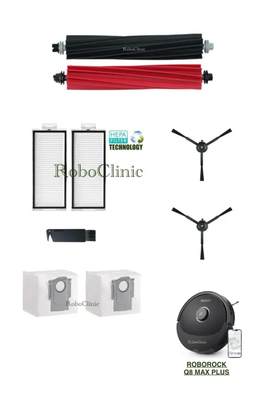Roboclinic Roborockq8siyah Roborock Q8 Max Plus Robot Süpürge Uyumlu Toz Torbası, Fırça, Hepa Filtre Set-9 Parça
