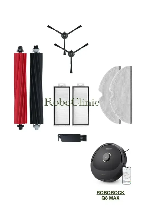 Roboclinic Roborockq8siyah Roborock Q8 Max, Q8 Max Plus Robot Süpürge Uyumlu Fırça, Hepa Filtre, Mop Set-9 Parça