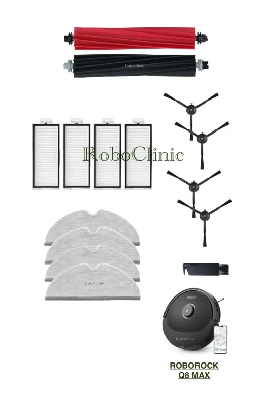 Roboclinic Roborockq8siyah Roborock Q8 Max, Q8 Max Plus Siyah Uyumlu Yedek Fırça,hepa Filtre,mop Seti-15 Parça