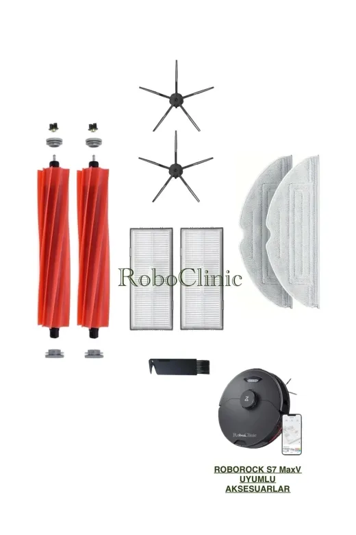 Roboclinic RoborockS7maxv00131 Roborock S7 Maxv Series Robot Süpürge Uyumlu Fırça,filtre,mop Seti-9 Parça