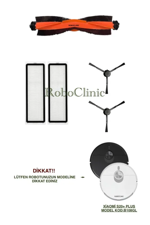 Roboclinic s20plus Xiaomi Robot Vacuum S20+/s20 Plus(Model Kod:b108Gl) Uyumlu Fırça,yan Fırça,hepa Filtre Seti-5 Parça