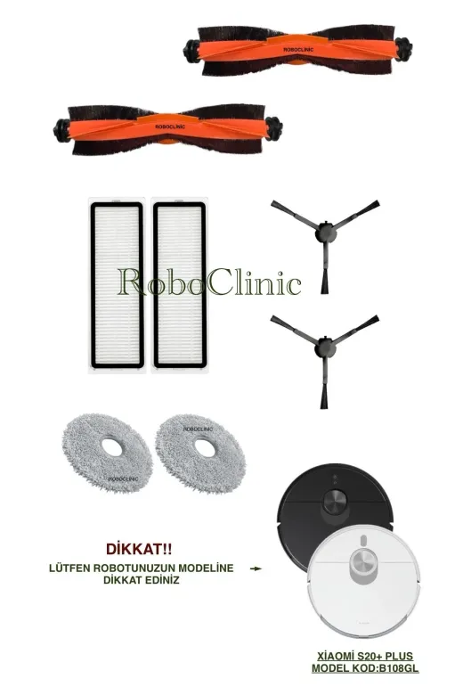 Roboclinic s20plus Xiaomi Robot Vacuum S20+/s20 Plus(Model Kod:b108Gl) Uyumlu Fırça,hepa Filtre,moplu Set-8 Parça
