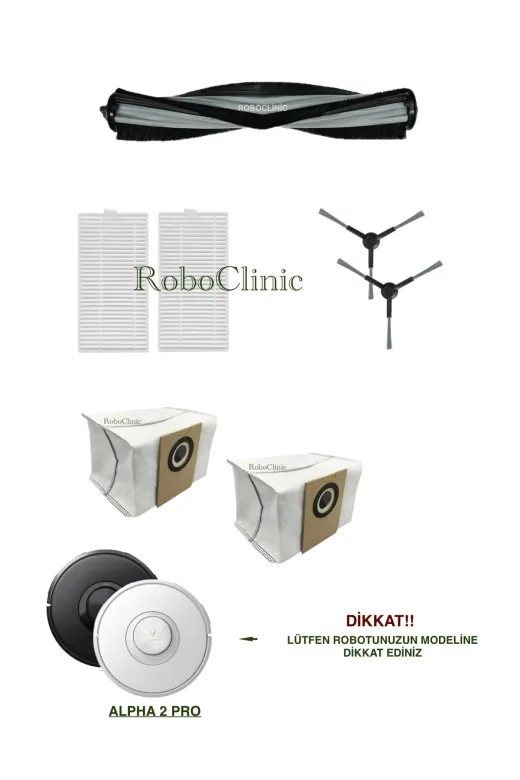 Roboclinic Viomi Alpha 2 Pro Robot Süpürge Uyumlu Yedek Toz Torba, Fırça, Hepa Filtre -7 Parça