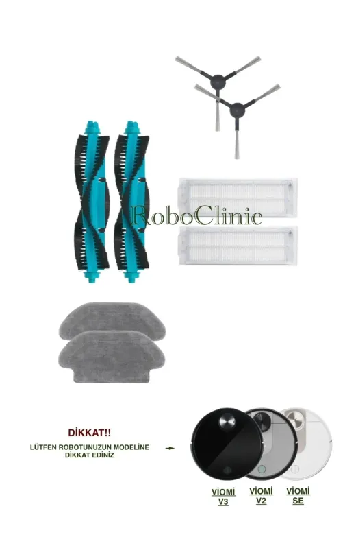 Roboclinic viomise1 Xiaomi Mop Pro / Viomi Se-V2-V3-V2Pro-V3Pro Uyumlu Yedek Fırça,hepa Filtre,mop Set-8 Parça