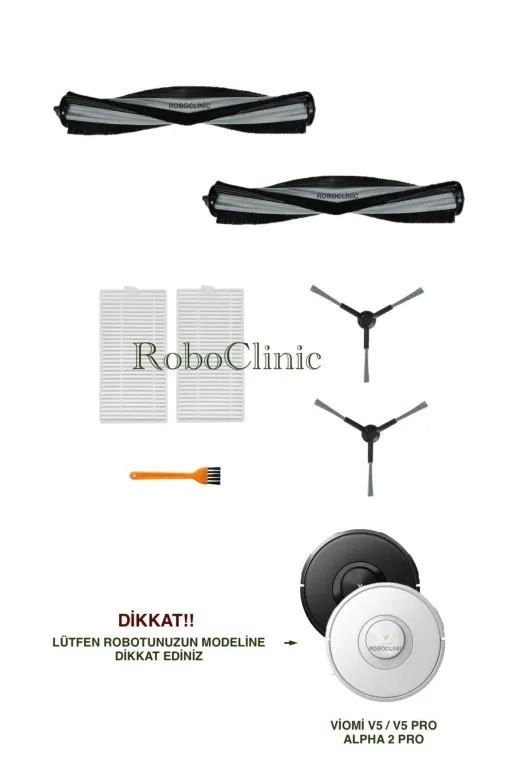 Roboclinic viomiv5 Viomi V5 / V5 Pro / Alpha 2 Pro Robot Süpürge Uyumlu Yedek Fırça,hepa Filtre Seti-7 Parça
