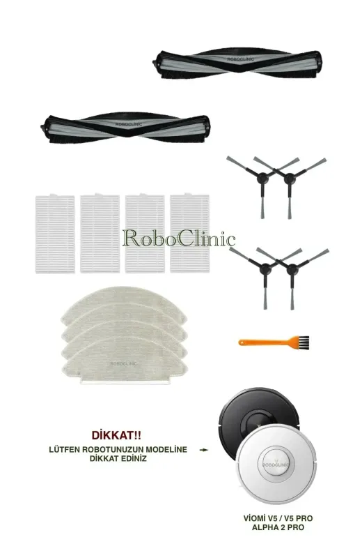 Roboclinic viomiv5 Viomi V5 / V5 Pro / Alpha 2 Pro Robot Süpürge Uyumlu Yedek Fırça,hepa Filtre,mop Seti-15 Parça