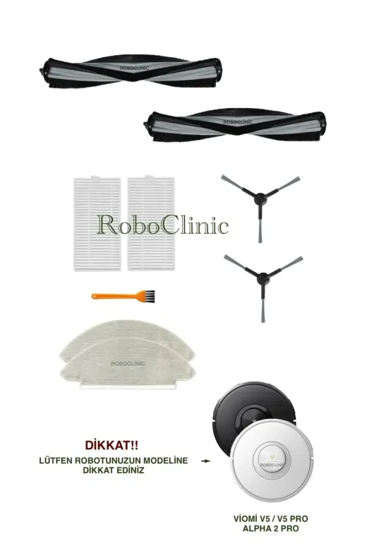 Roboclinic viomiv5 Viomi V5 / V5 Pro / Alpha 2 Pro Robot Süpürge Uyumlu Yedek Fırça,hepa Filtre,mop Seti-9 Parça