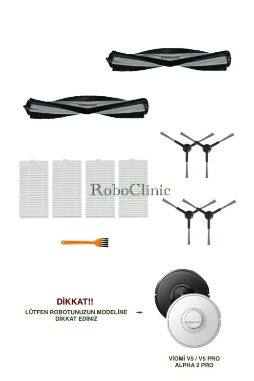 Roboclinic viomiv5 Viomi V5 / V5 Pro / Alpha 2 Pro Robot Süpürge Uyumlu Yedek Fırça,hepa Filtre Seti-11 Parça