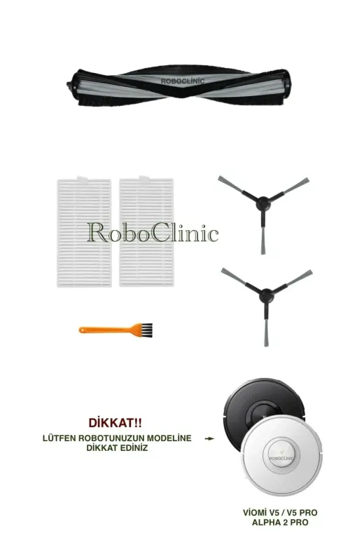 Roboclinic viomiv5 Viomi V5 / V5 Pro / Alpha 2 Pro Robot Süpürge Uyumlu Yedek Fırça,hepa Filtre Seti-6 Parça