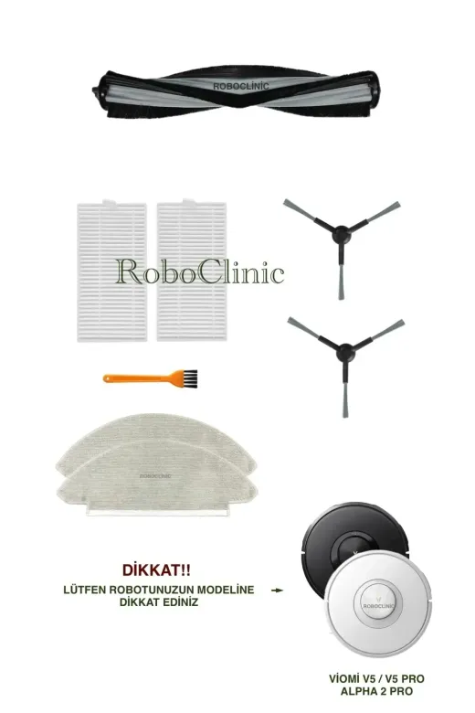 Roboclinic viomiv5 Viomi V5 / V5 Pro / Alpha 2 Pro Robot Süpürge Uyumlu Yedek Fırça,hepa Filtre,mop Seti-8 Parça