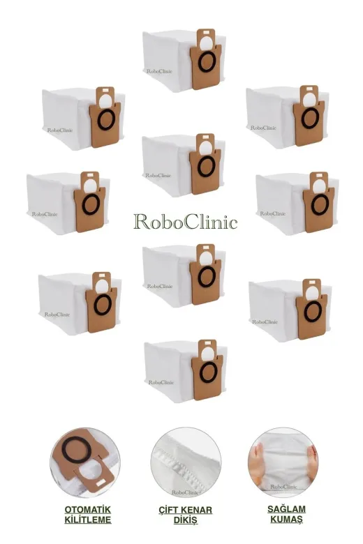 Roboclinic x10plus Xiaomi Robot Vacuum X10 Plus X20 Plus Robot Süpürge Uyumlu Yedek Çöp Toz Torbası 10 Adet