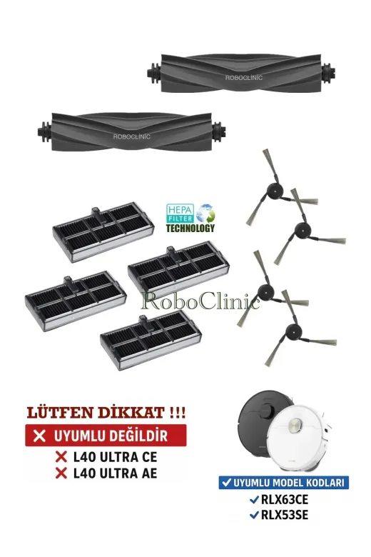 Roboclinic x40 l40 ultra Dreame X40 Ultra L40 Ultra Robot Süpürge Uyumlu Fırça, Hepa Filtre Seti-10 Parça