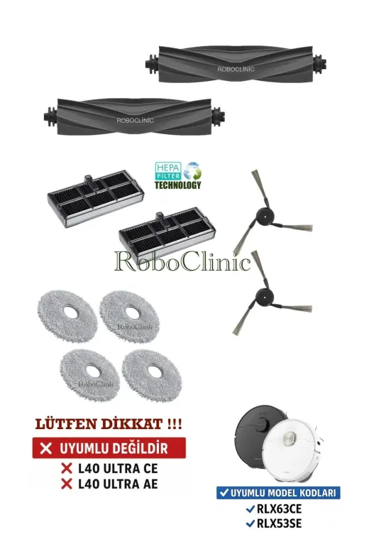 Roboclinic x40 l40 ultra Dreame X40 Ultra L40 Ultra Robot Süpürge Uyumlu Fırça, Hepa Filtre, Mop Seti-10 Parça