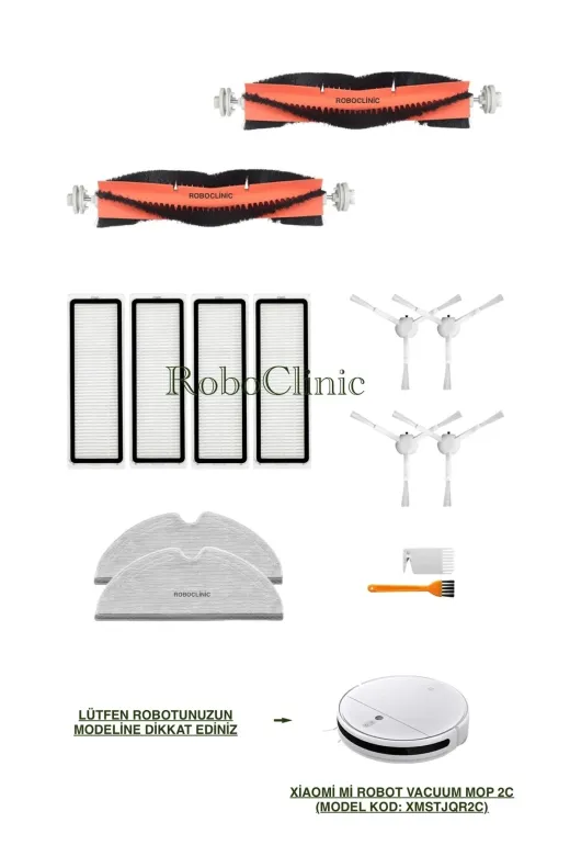Roboclinic xiaomi 2c4011 Xiaomi Mi Robot Vacuum Mop 2C Robot Süpürge Uyumlu Yedek Fırça,hepa Filtre,mop Seti-14 Parça