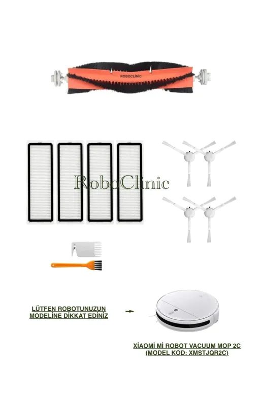 Roboclinic xiaomi 2c4011 Xiaomi Mi Robot Vacuum Mop 2C Robot Süpürge Uyumlu Yedek Fırça,hepa Filtre Yenileme Seti-11 Parça