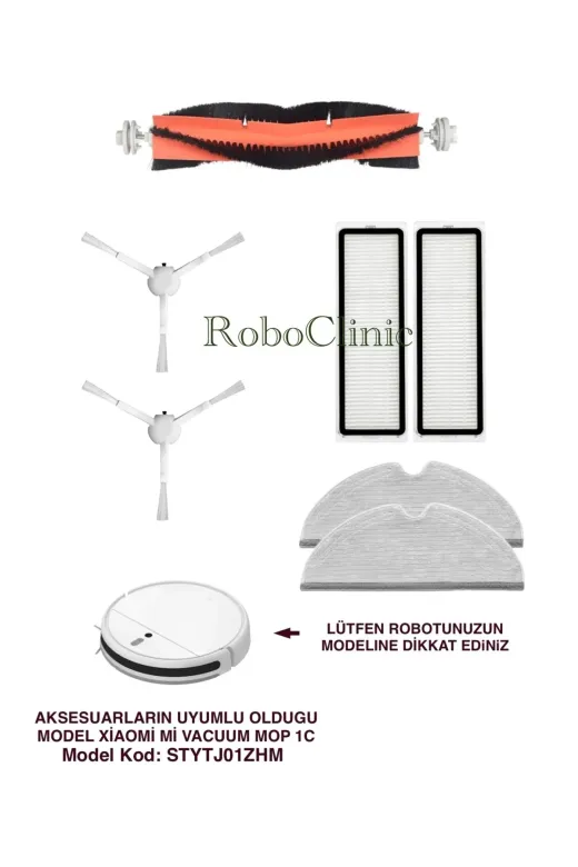 Roboclinic xiaomi 3001 Xiaomi 1C Vacuum Mop (Stytj01Zhm) Uyumlu 1Adet Ana Fırça,2Adet Yan Fırça,2Adet Hepa Filtre,2Adet Mop