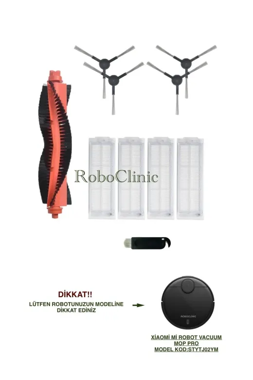 Roboclinic Xiaomi mop pro000112 Xiaomi Mi Robot Vacuum Mop Pro Robot Süpürge Uyumlu(M.kod:styjo2Ym) Fırça, Hepa Filtre Seti-10 Parça