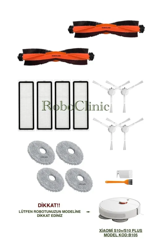 Roboclinic xiaomi00301 Xiaomi Robot Vacuum S10+/s10 Plus Uyumlu Ana Fırça,yan Fırça,hepa Filtre,mop Seti-16 Parça