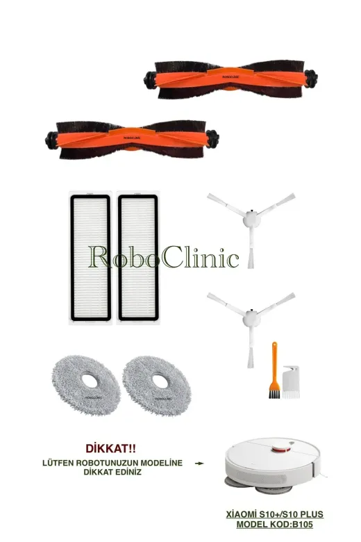 Roboclinic xiaomi00305 Xiaomi Robot Vacuum S10+/s10 Plus Uyumlu Fırça,filtre,mop Seti-10 Parça