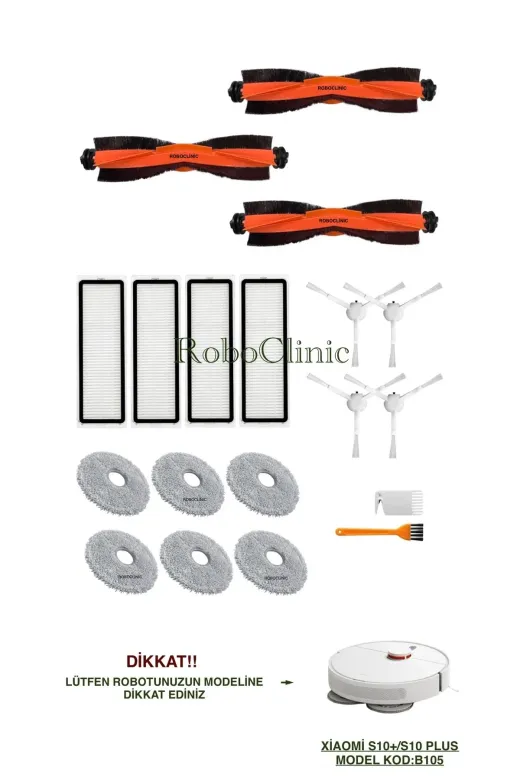 Roboclinic xiaomi00307 Xiaomi Robot Vacuum S10+/s10 Plus Uyumlu Fırça,filtre,mop Seti-19 Parça