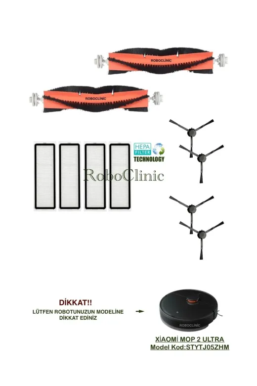Roboclinic xiaomi0094 Xiaomi Mi Robot Vacuum Mop 2 Ultra (Model Kod:stytj05Zhm) Uyumlu Fırça,filtre,mop-10 Parça