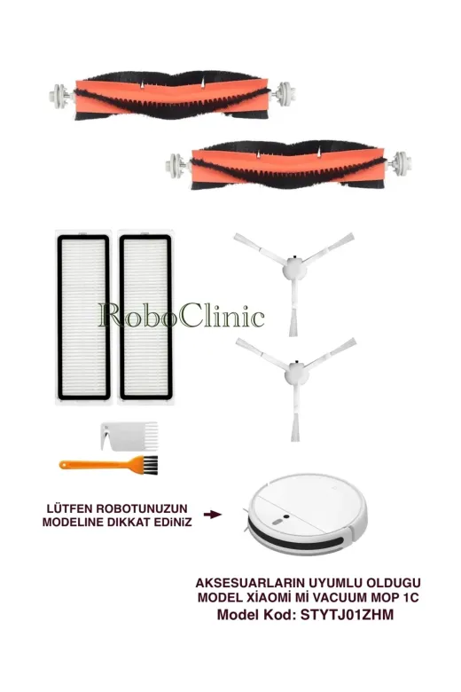 Roboclinic xiaomi1c00101 Xiaomi Mi Robot Vacuum Mop 1C (Model Kod:stytj01Zhm) Uyumlu Fırça,filtre Seti-8 Parça