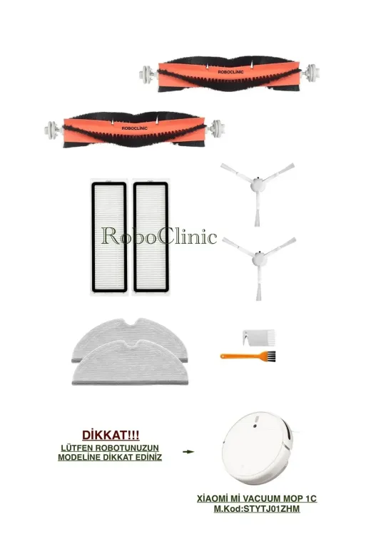Roboclinic xiaomi1c00106 Xiaomi Mi Robot Vacuum Mop 1C (Model Kod:stytj01Zhm) Uyumlu Fırça,filtre,mop Seti-10 Parça