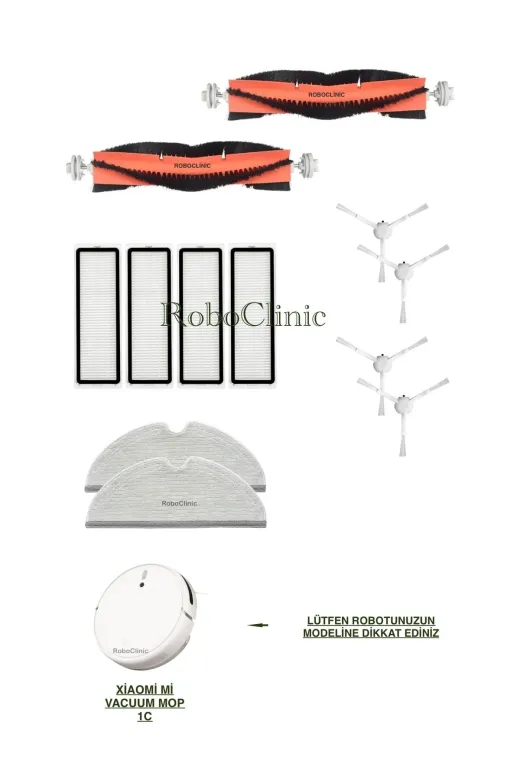Roboclinic Xiaomi1c0090 Xiaomi Mi Vacuum Mop 1C Robot Süpürge Uyumlu Fırça,filtre,mop-12 Parça