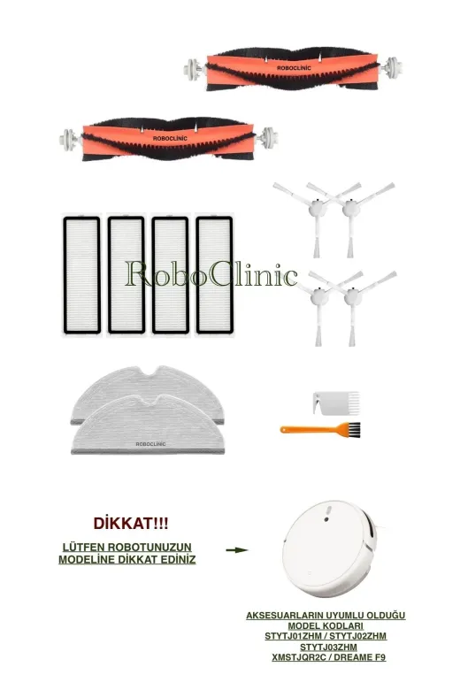 Roboclinic xiaomiglb7 Xiaomi Mi Robot 1C / 2C Vacuum Mop (Stytj02Zhm),(Stytj01Zhm)F9 Uyumlu Global Yenileme Seti-14 Parça