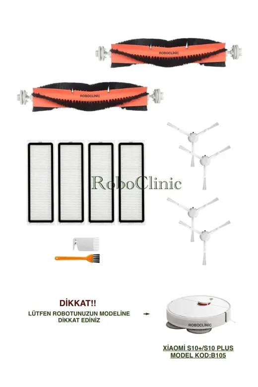 Roboclinic xiaomis10plus00132 Xiaomi Robot Vacuum S10 Plus Uyumlu Ana Fırça,yan Fırça,hepa Filtre Seti-12 Parça