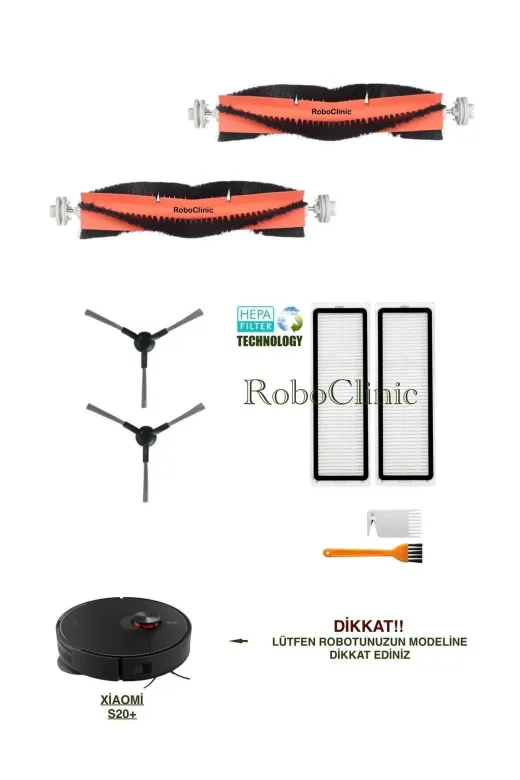 Roboclinic xiaomis20+plus001 Xiaomi Robot Vacuum S20+ Plus Robot Süpürge(B108Gl)Uyumlu Yedek Fırça,filtre Seti-8 Parça