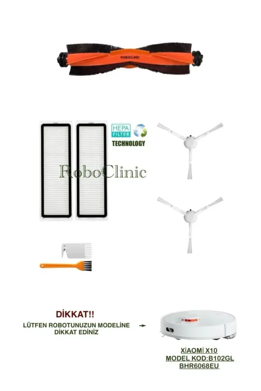 Roboclinic xiaomix1000128 Xiaomi X10 Robot Süpürge(Model Kod:b102Gl)Uyumlu Fırça,filtre,mop Seti-7 Parça