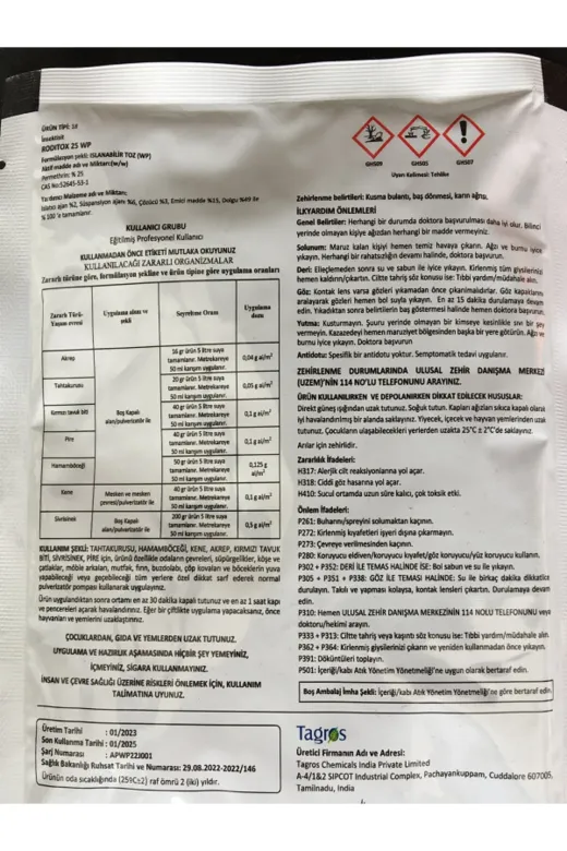 Rodi rodix23494 Böcek Ilacı, Haşere Ilacı Tox 25 Wp 50 Gr 2 Adet